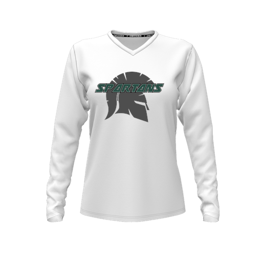 [CUS-DFW-TEES-CMF-VNK-LSL-WHT-FYXS-LOGO3] Comfort T-Shirt (Female Youth XS, White, V Neck, Logo 3, Long Sleeve)