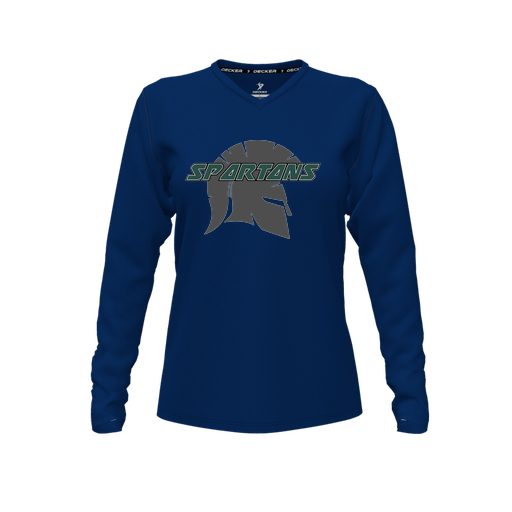[FTLVCFNV-FYXS-LOGO3] Decker Comfort T-Shirt (Female Youth XS, Navy, V Neck, Logo 3, Long Sleeve)