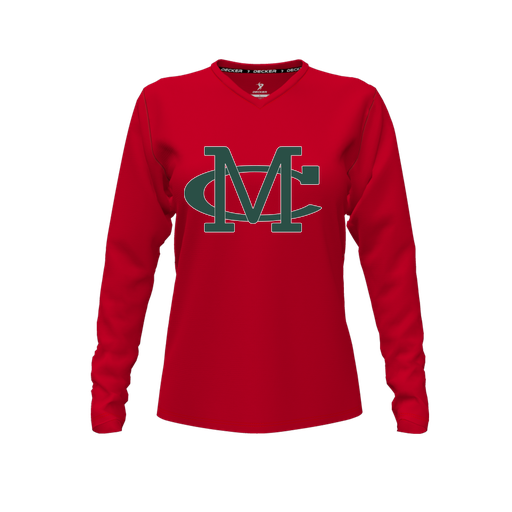 [CUS-DFW-TEES-CMF-VNK-LSL-RED-FYXS-LOGO2] Comfort T-Shirt (Female Youth XS, Red, V Neck, Logo 2, Long Sleeve)