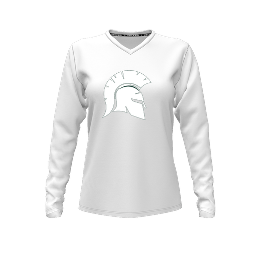 [CUS-DFW-TEES-PER-VNK-LSL-WHT-FYXS-LOGO1] Performance T-Shirt (Female Youth XS, White, V Neck, Logo 1, Long Sleeve)