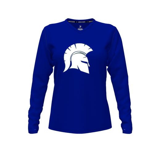 [CUS-DFW-TEES-PER-VNK-LSL-RYL-FYXS-LOGO1] Performance T-Shirt (Female Youth XS, Royal, V Neck, Logo 1, Long Sleeve)