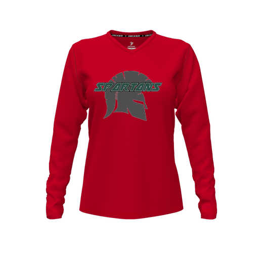 [FTLVPTRD-FYXS-LOGO3] Decker Performance T-Shirt (Female Youth XS, Red, V Neck, Logo 3, Long Sleeve)