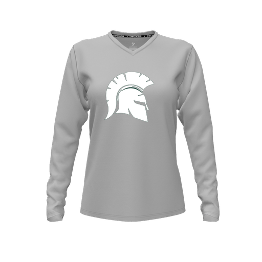 [CUS-DFW-TEES-PER-VNK-LSL-GRY-FYXS-LOGO1] Performance T-Shirt (Female Youth XS, Gray, V Neck, Logo 1, Long Sleeve)
