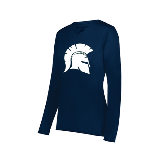 [222824.065.S-LOGO1] Ladies LS Smooth Sport Shirt (Female Adult S, Navy, Logo 1)