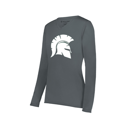 [222824.059.S-LOGO1] Ladies LS Smooth Sport Shirt (Female Adult S, Gray, Logo 1)